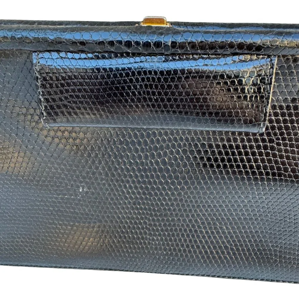 Donna Karan New York Vintage Black Genuine Lizard Skin‎ Clutch Bag Made in Italy